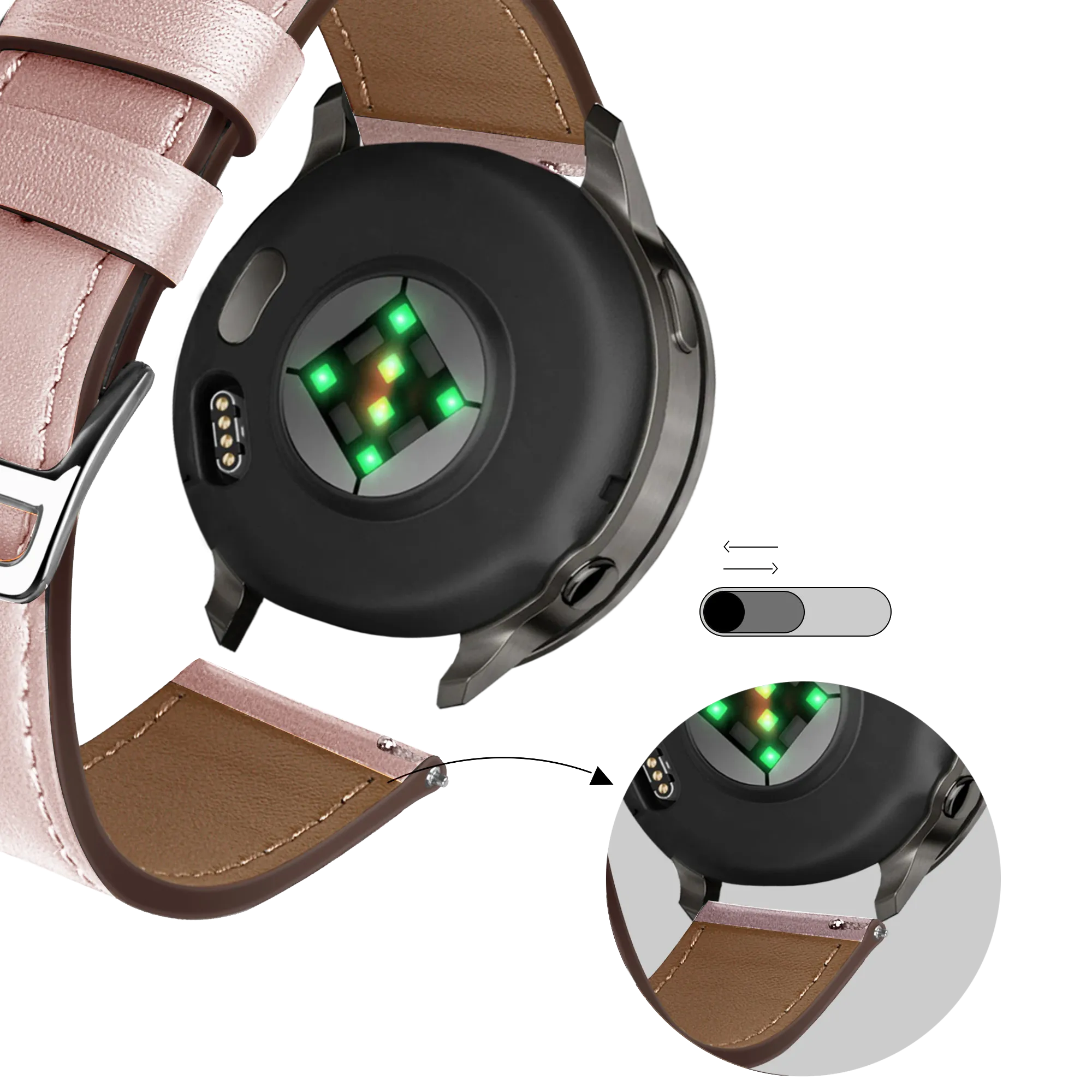 Bandz Garmin Forerunner 165 Leather Strap 'Deluxe' (Pink)