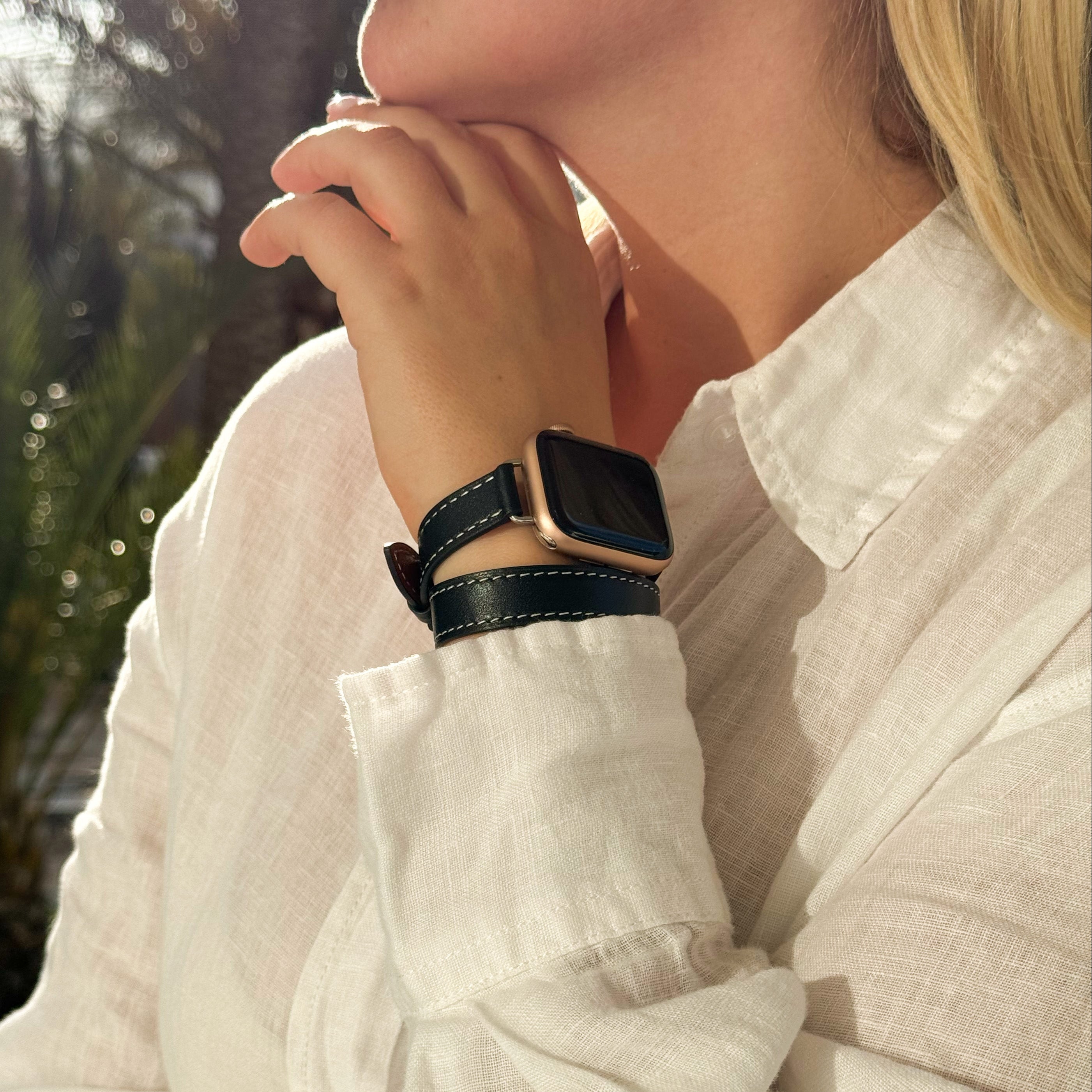 Apple Watch Leather Double Tour Strap (Black) - Main Image