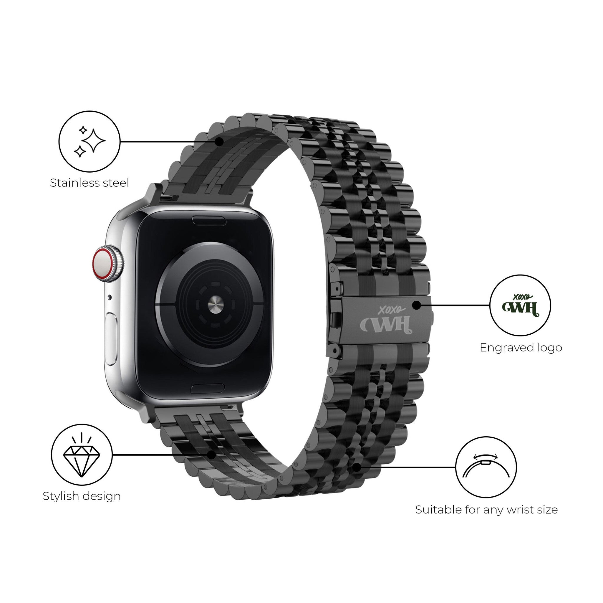 xoxo Wildhearts Apple Watch Steel Strap (Black)