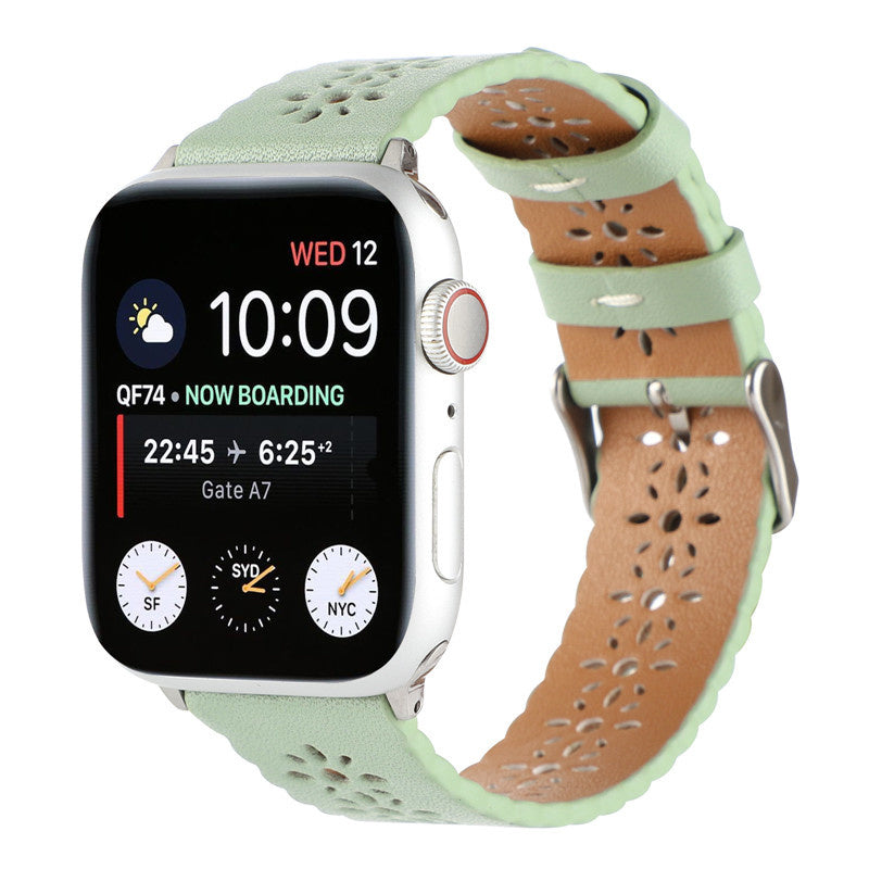 apple-watch-leren-band-patroon-lichtgroen