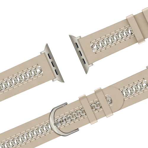 Bandz Apple Watch Leather Strap 'Chains' (Beige)