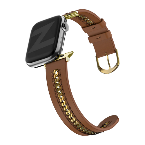 Bandz Apple Watch Leather Strap 'Chains' (Brown)