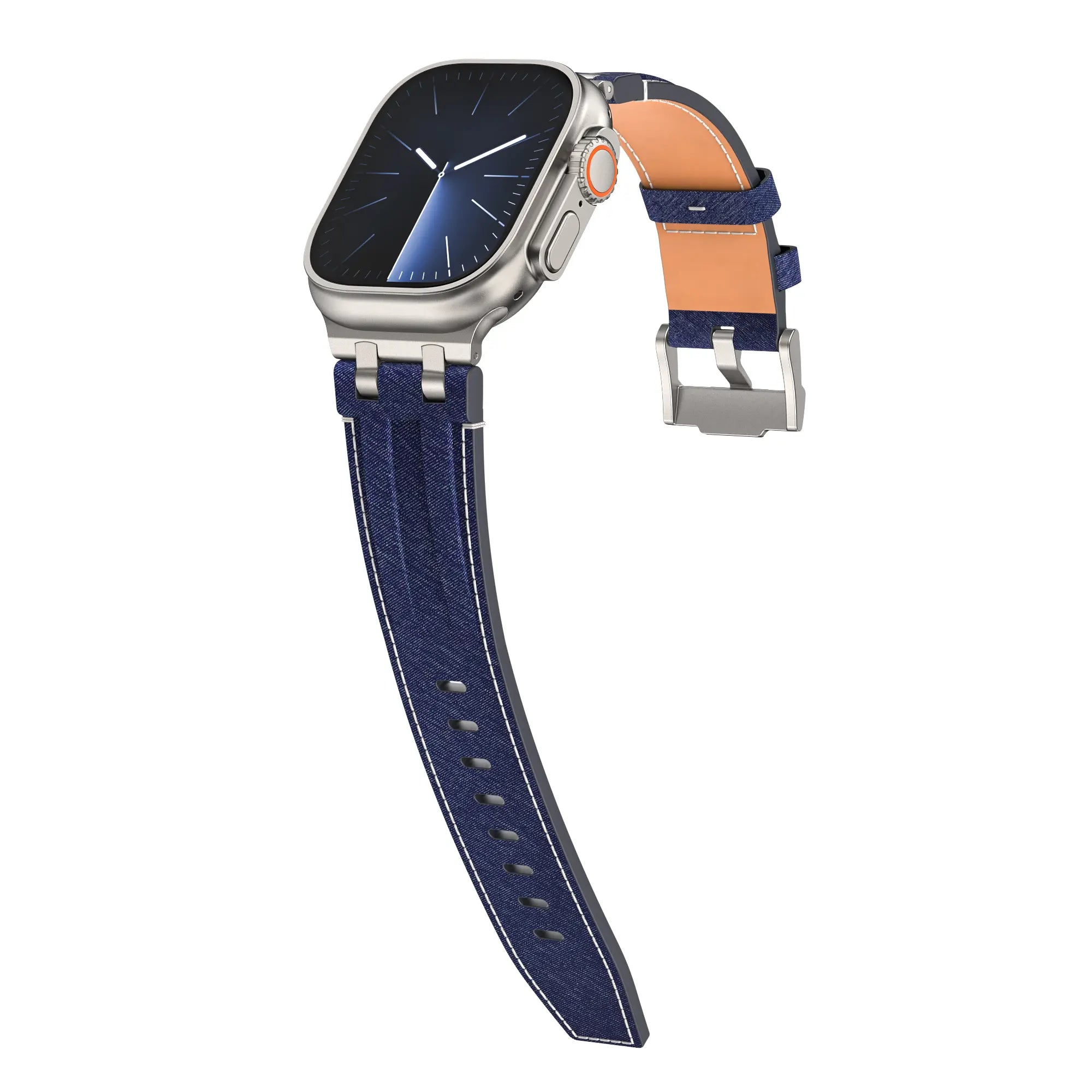 Apple Watch Denim Leather Strap (Blue/Silver)