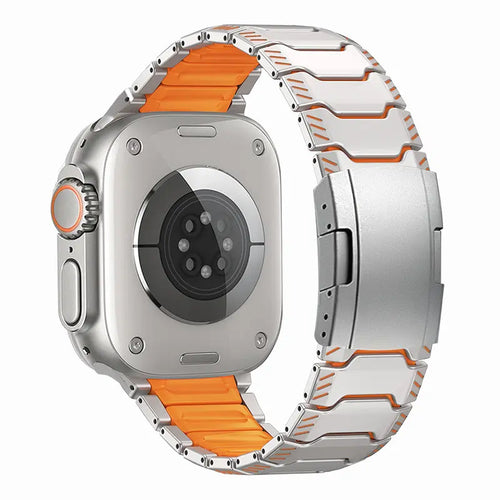 Apple Watch Mecha Titanium Hybrid Strap (Titanium/Orange)