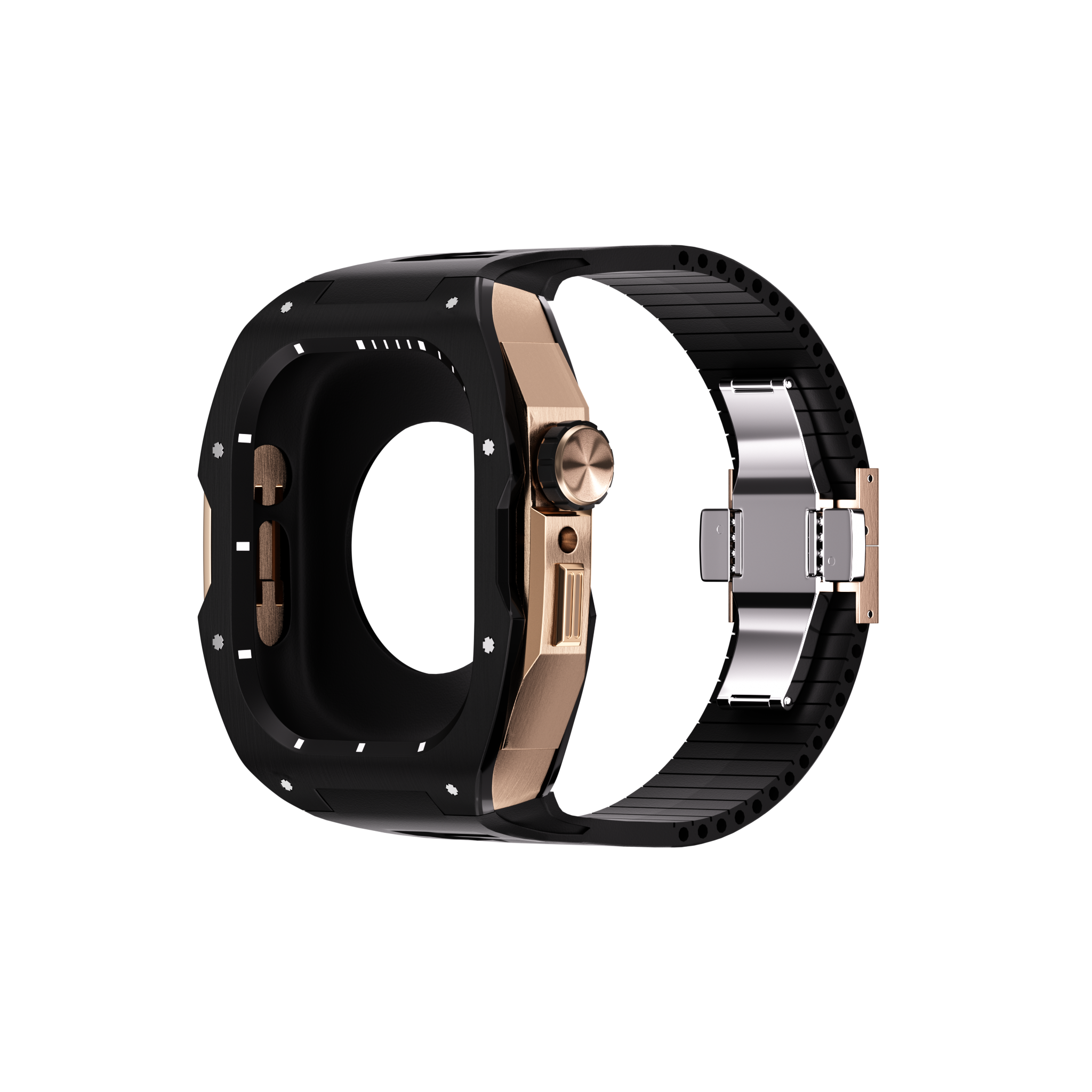 Reqior Apple Watch 45mm Case with Rubber Strap (Black/Rose Gold)