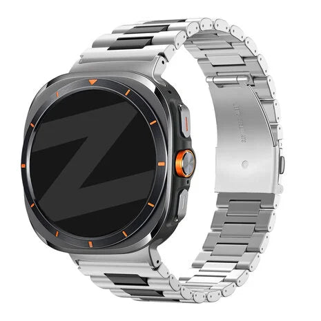 Bandz Samsung Galaxy Watch Ultra Steel Link Strap 'Deluxe' (Silver/Black)