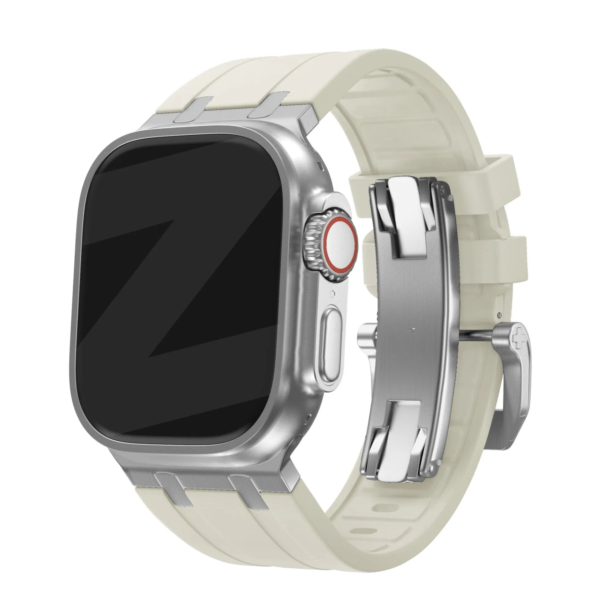 Bandz Apple Watch Silicone Strap 'Luxe Liquid' (Beige With Silver)