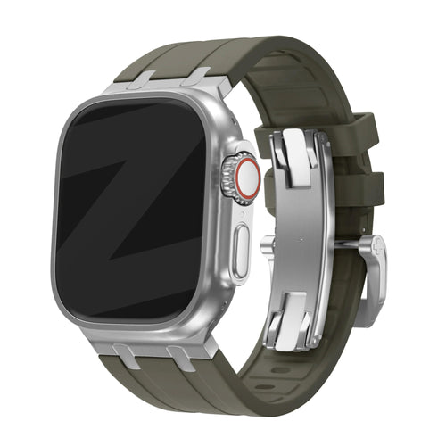 Bandz Apple Watch Silicone Strap 'Luxe Liquid' (Brown With Silver)
