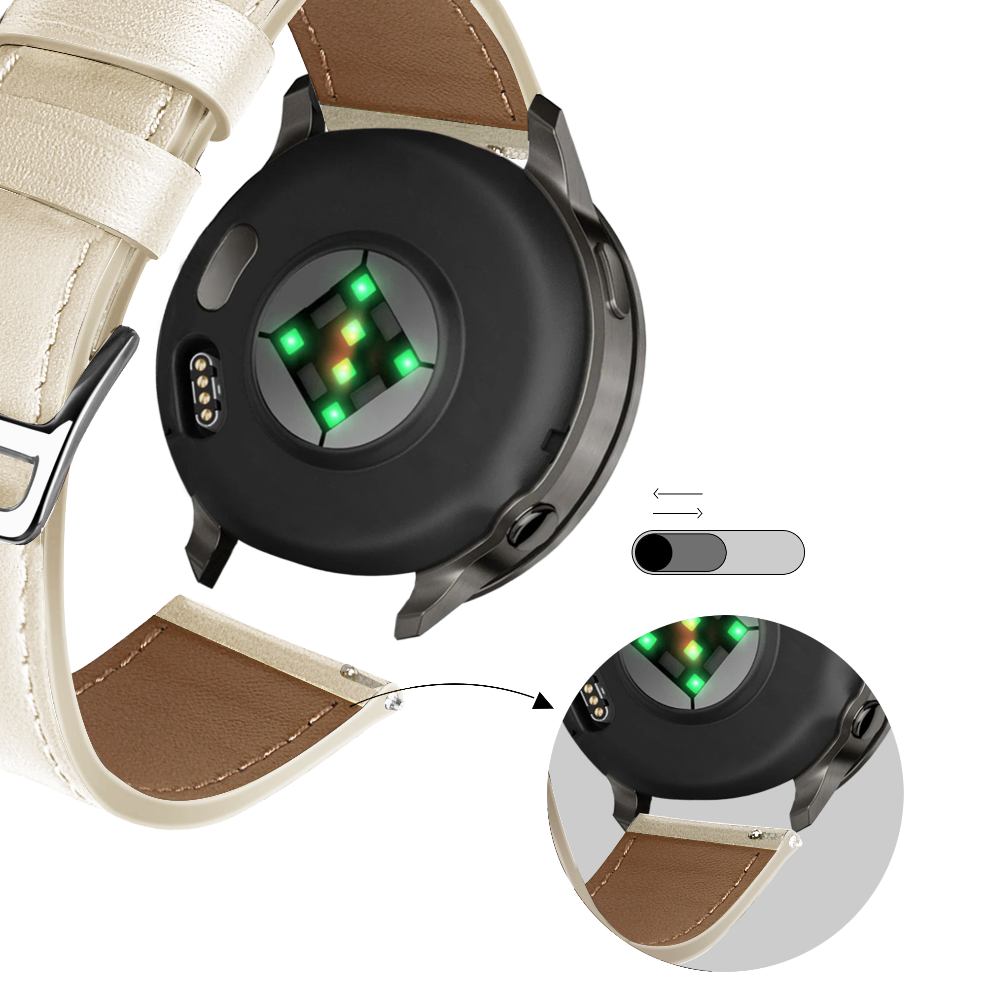 Bandz Garmin Approach S42 Leather Strap 'Deluxe' (Beige)