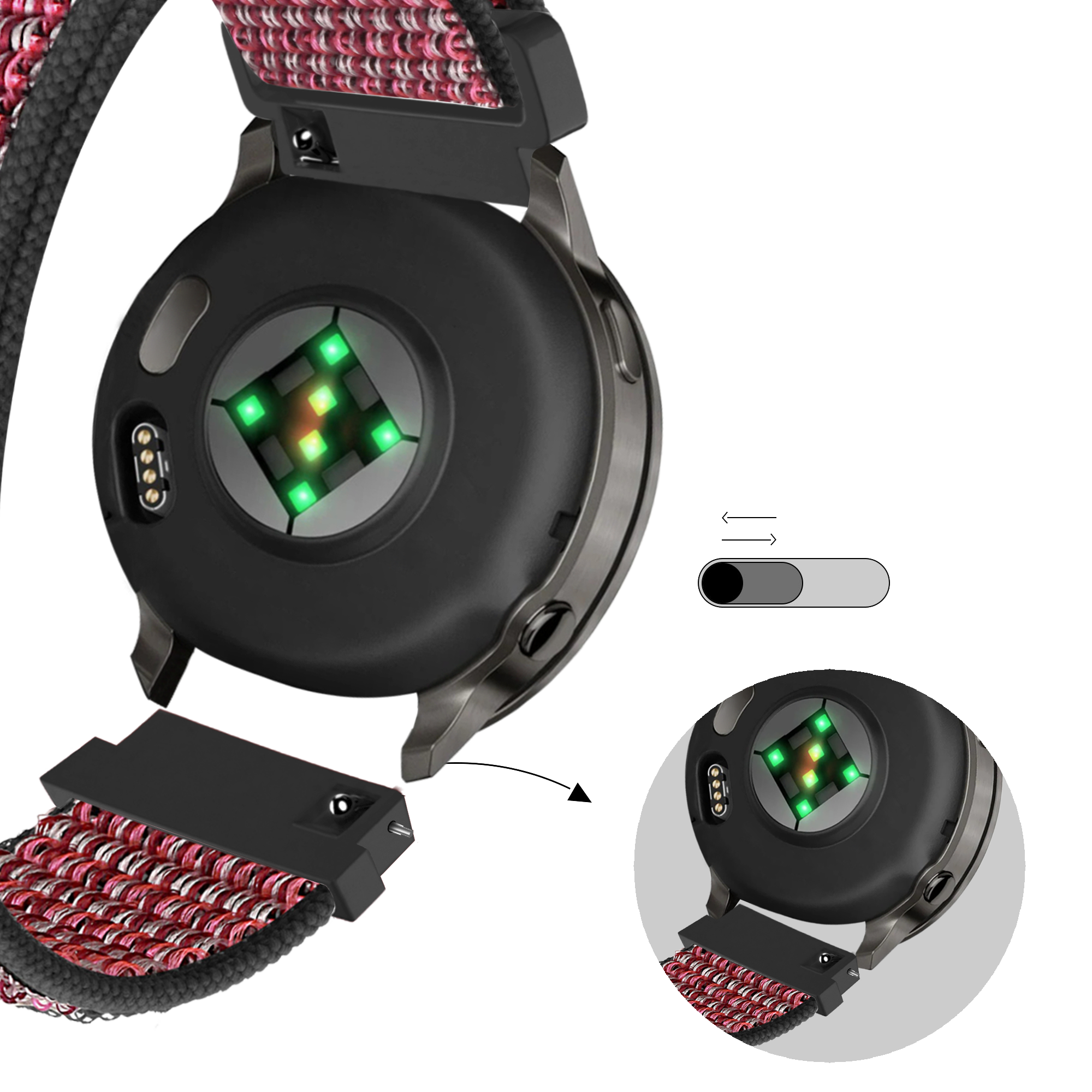 Bandz Garmin Vivoactive 4s Nylon Loop Strap (Crimson Berry)