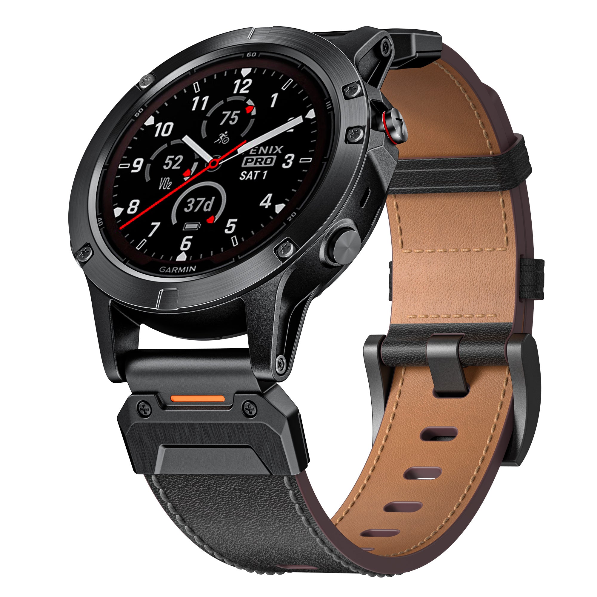 Garmin Fenix Genuine Leather Strap (Black) - Main Image