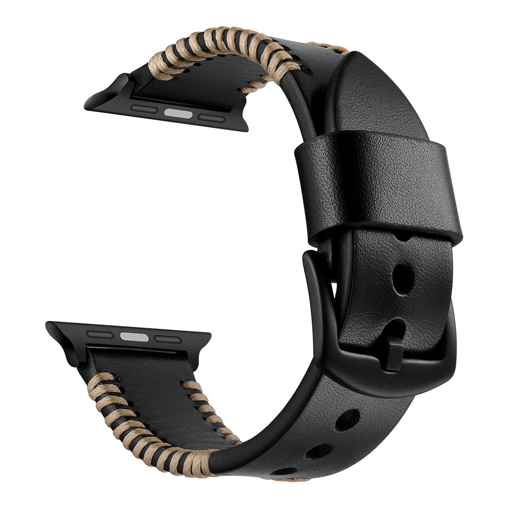 Apple Watch Stitched Leather Strap (Black)