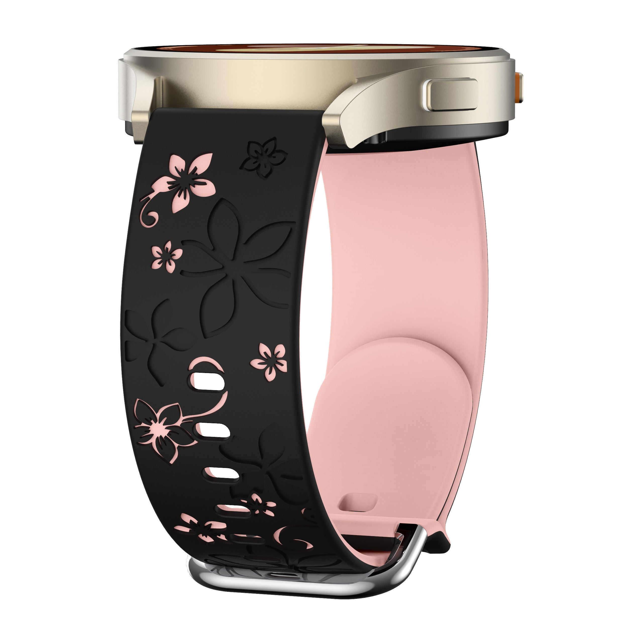 Amazfit GTS 4 Flower Silicone Strap (Black/Light Pink)