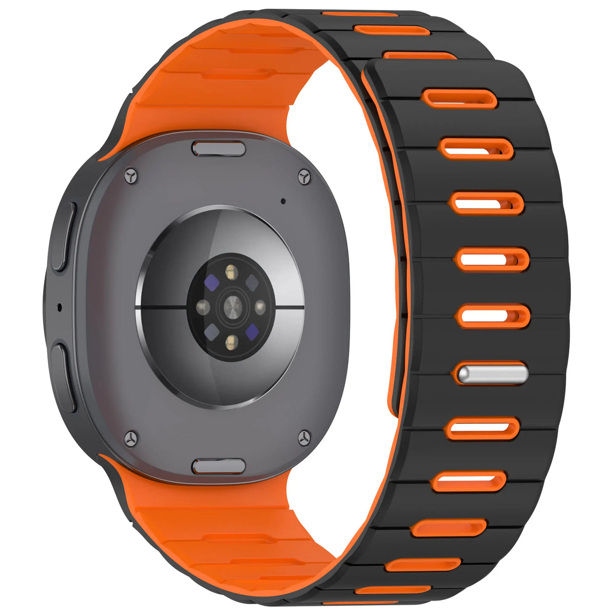 Samsung Galaxy Watch 9 - 44mm Magnetic Silicone Strap (Black/Orange)