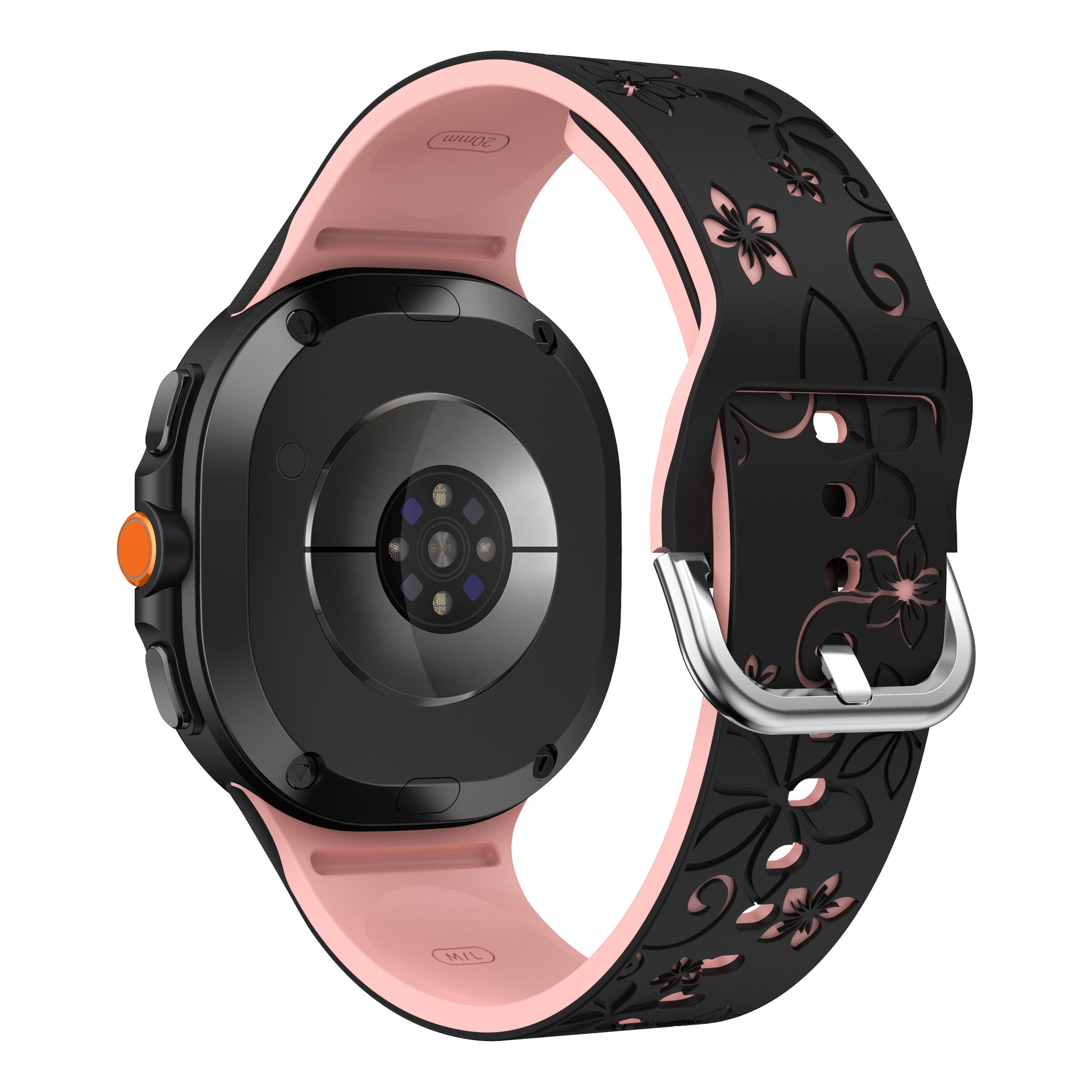 Samsung Galaxy Watch 8 - 40mm Flower Silicone Strap (Black/Pink)