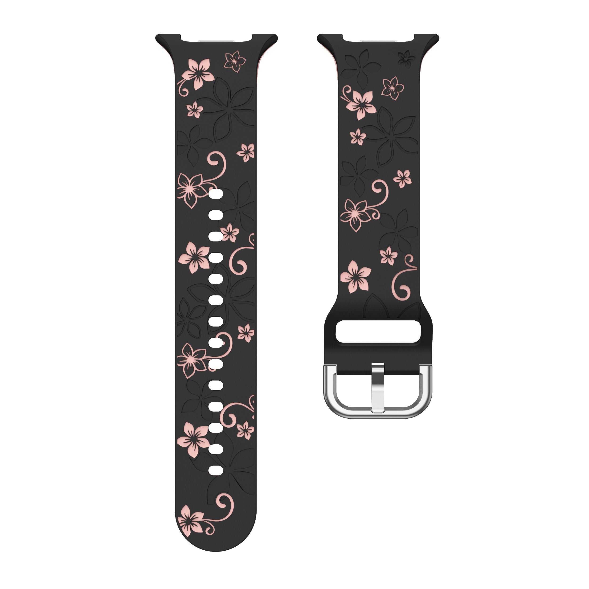 Samsung Galaxy Watch 8 - 40mm Flower Silicone Strap (Black/Pink)