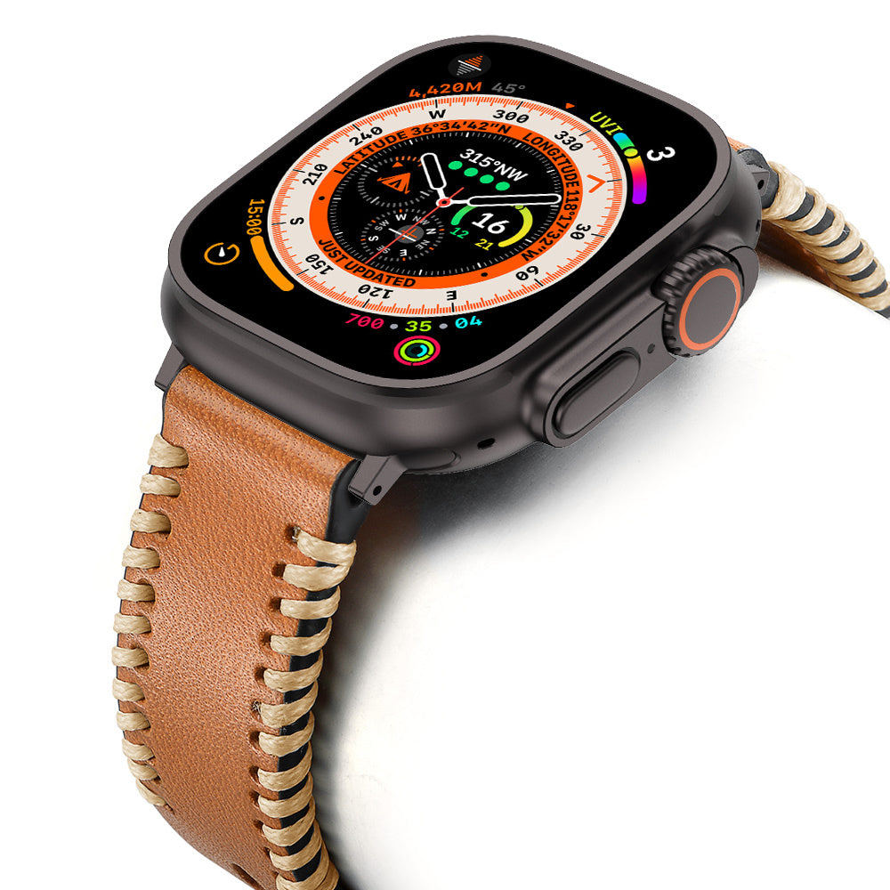 Apple Watch Stitched Leather Strap (Brown)