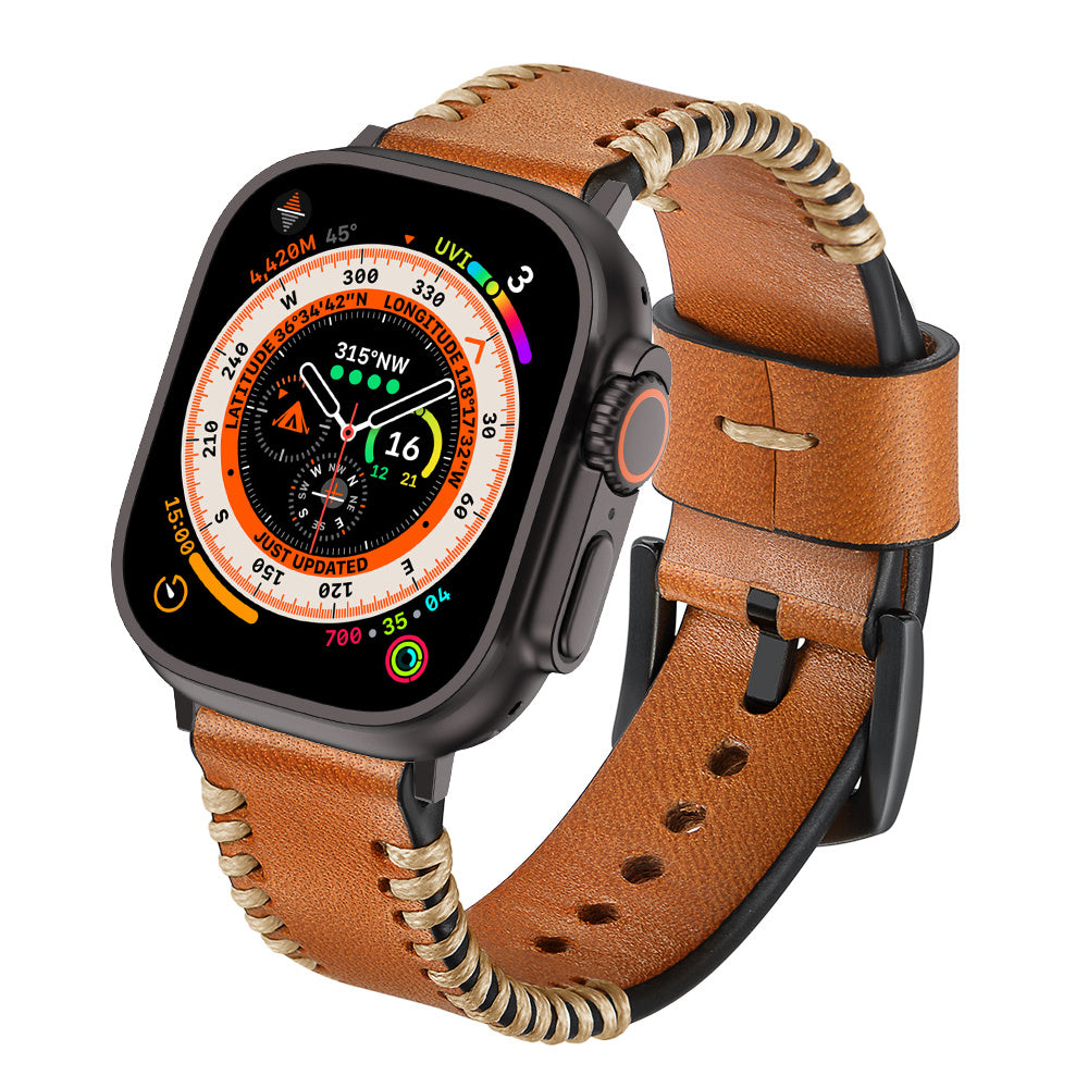 Apple Watch Stitched Leather Strap (Brown)