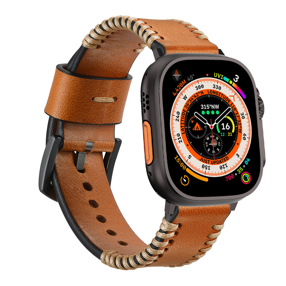 Apple Watch Stitched Leather Strap (Brown)