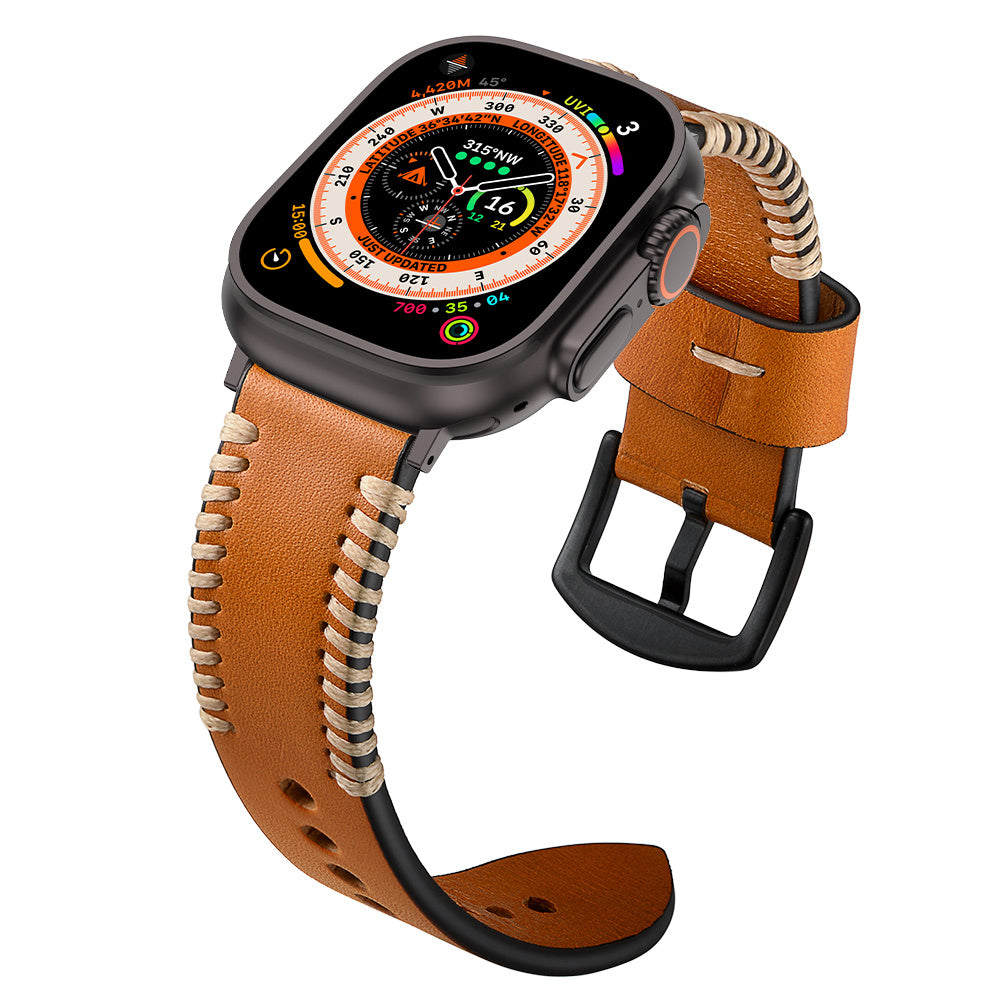 Apple Watch Stitched Leather Strap (Brown)