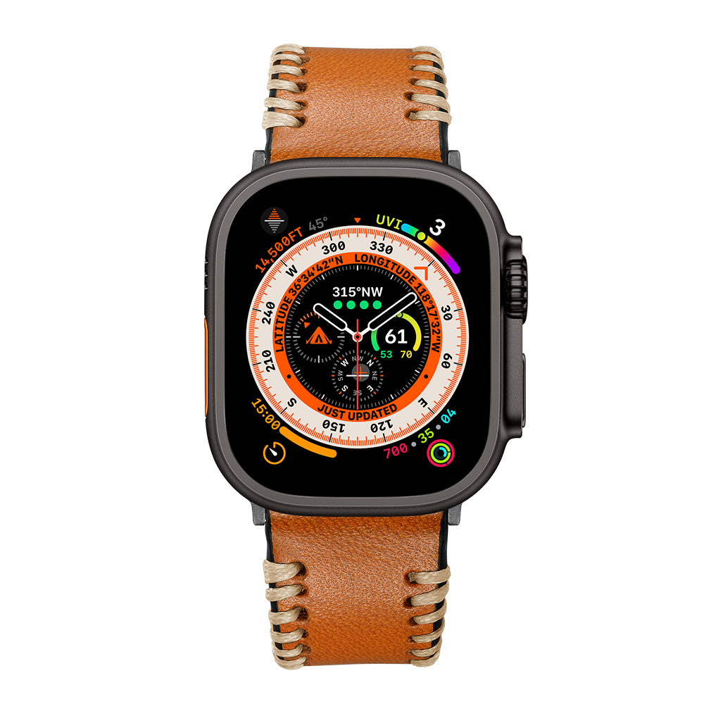 Apple Watch Stitched Leather Strap (Brown)