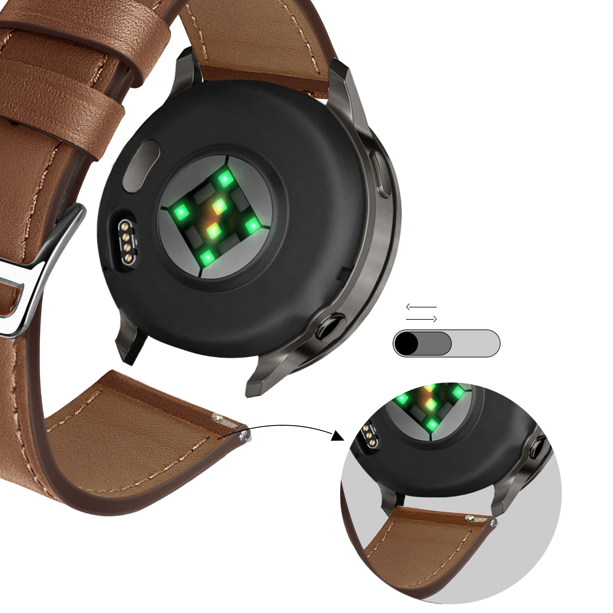 Bandz Garmin Forerunner 255 Leather Strap 'Deluxe' (Brown)