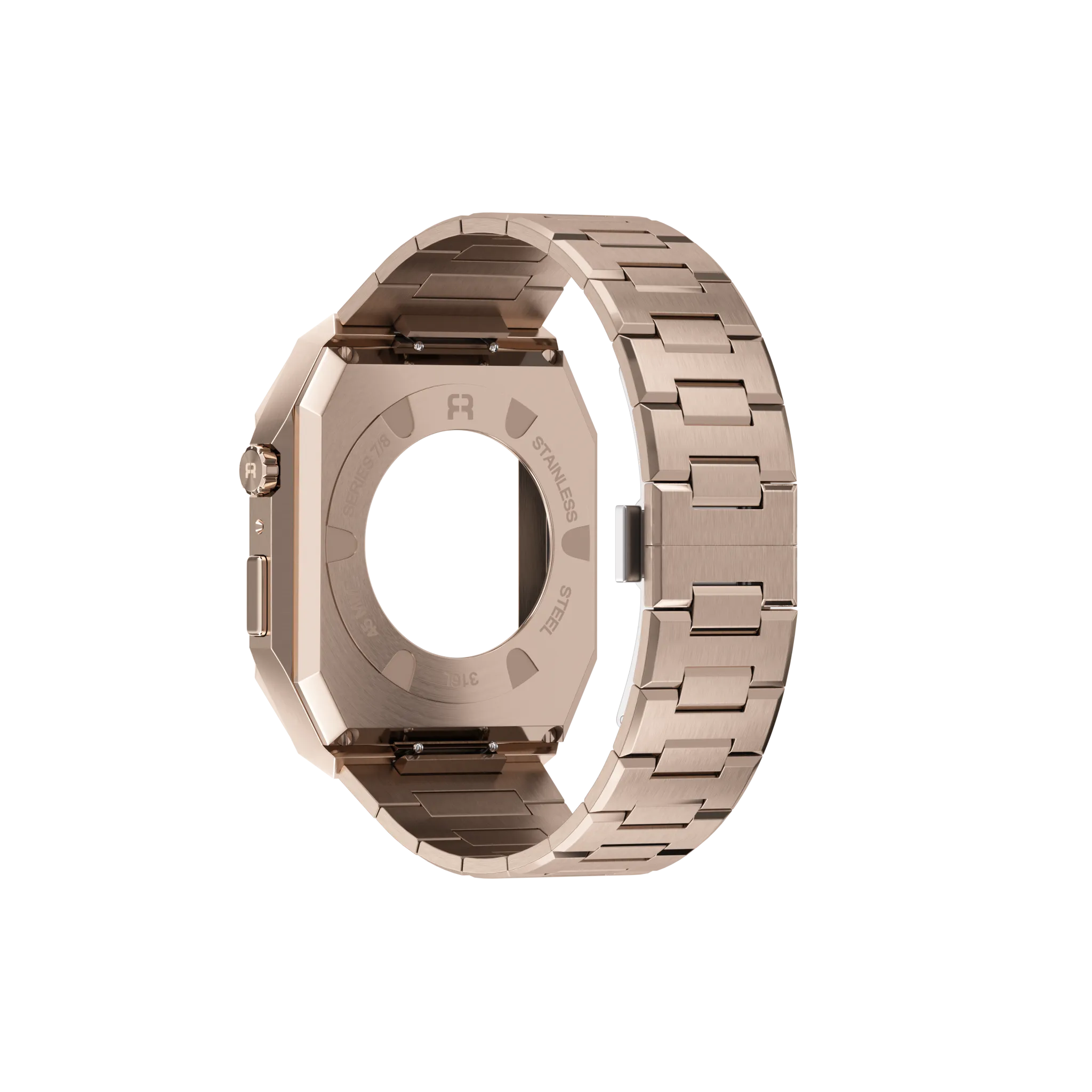 Reqior Apple Watch 45mm Case with Steel Strap 'Nautilus' (Rose Gold)