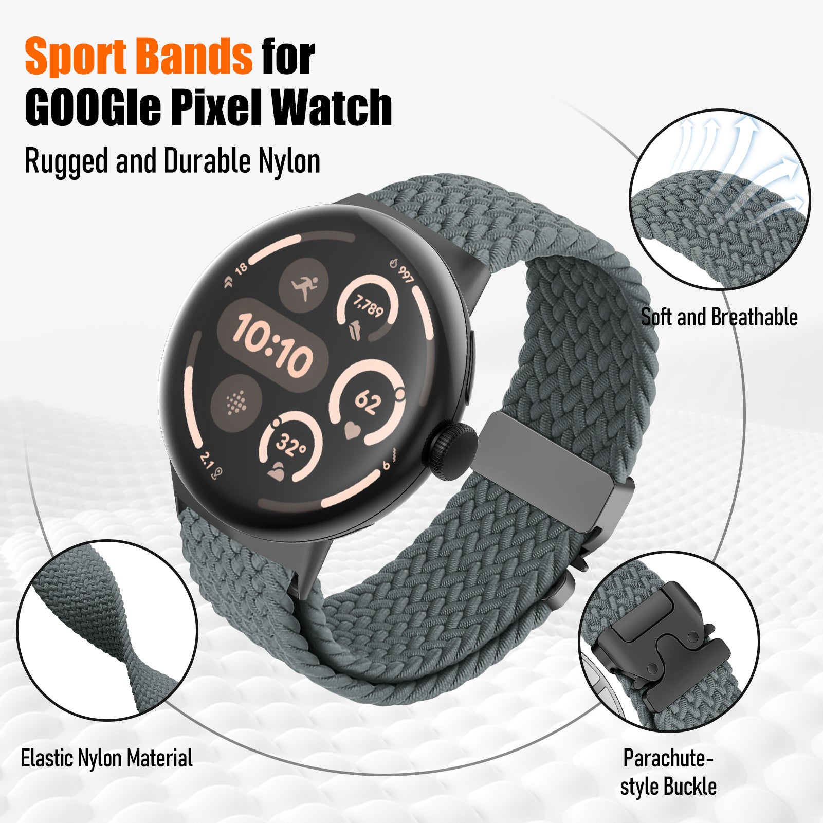 Google Pixel Watch 3 - 45mm Braided Strap with P-Buckle (Grey)