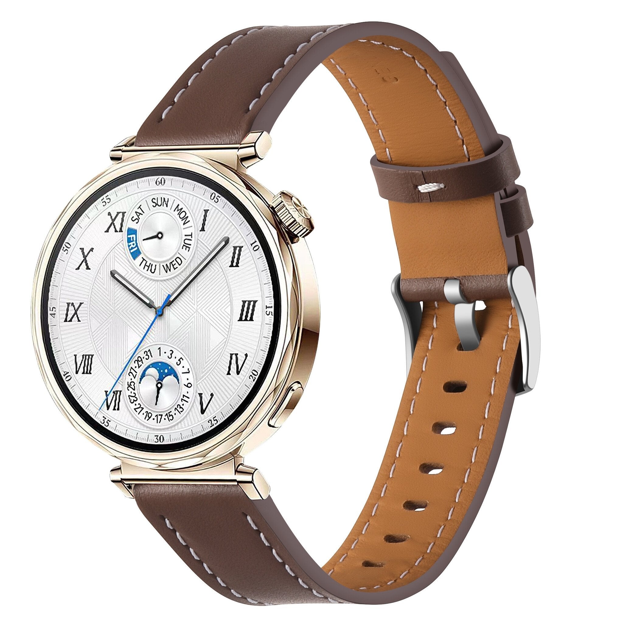 Huawei Watch 5 - 42mm 'One Push' Leather Strap (Dark Brown)