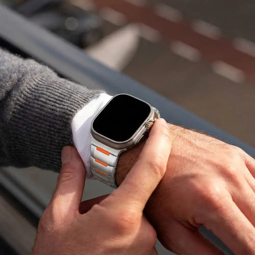Apple Watch Ultra Steel Hybrid Strap (Titanium/Orange)