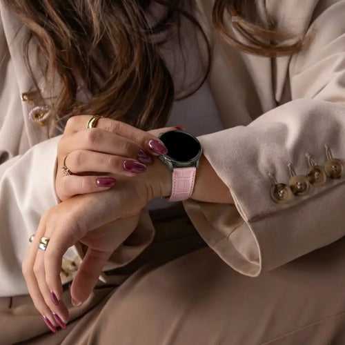 Bandz Garmin Vivoactive 6 Leather Strap Crocodile Grain (Pink)