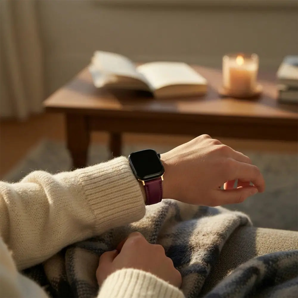 Bandz Apple Watch Leather Strap 'D-Type' (Wine Red)