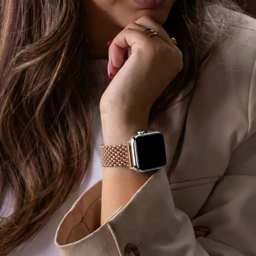 Apple Watch Beaded Steel Strap (Rose Gold)