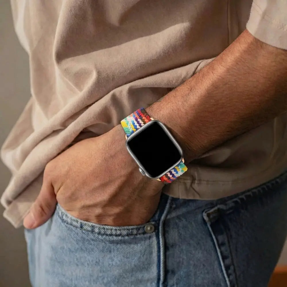 Apple Watch verstelbaar gevlochten bandje (regenboog)
