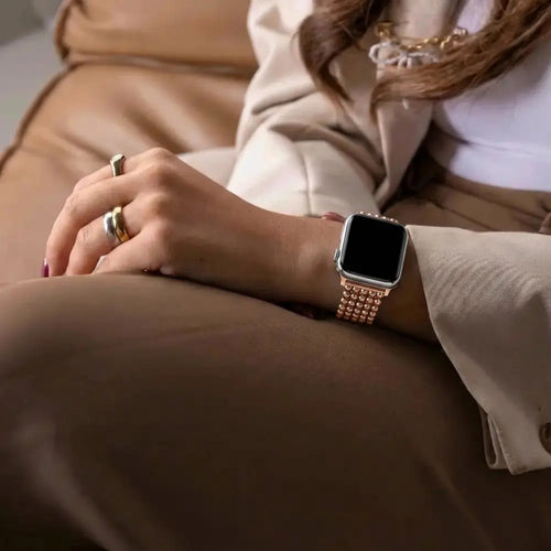 Apple Watch Beaded Steel Strap (Rose Gold)