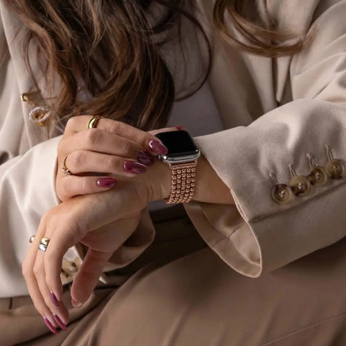 Apple Watch Beaded Steel Strap (Rose Gold)
