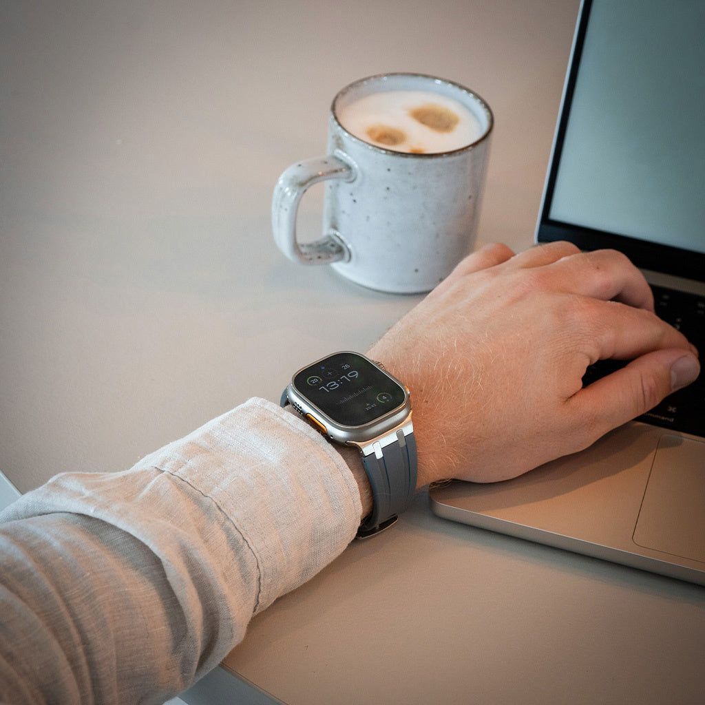 Bandz Apple Watch Silicone Strap 'Luxe Liquid' (Gray With Silver)