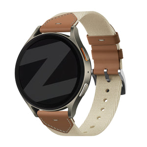 Bandz Huawei Watch GT 6 - 41mm Leather Hybrid Strap 'Easy fit' (Beige/Brown)