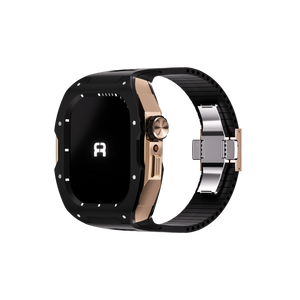 Reqior Apple Watch 45mm Case with Rubber Strap (Black/Rose Gold)