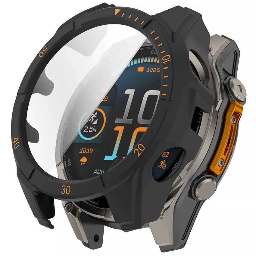 Garmin Fenix 8 - 51mm SOLAR Hard Case with Glass (Black/Orange)