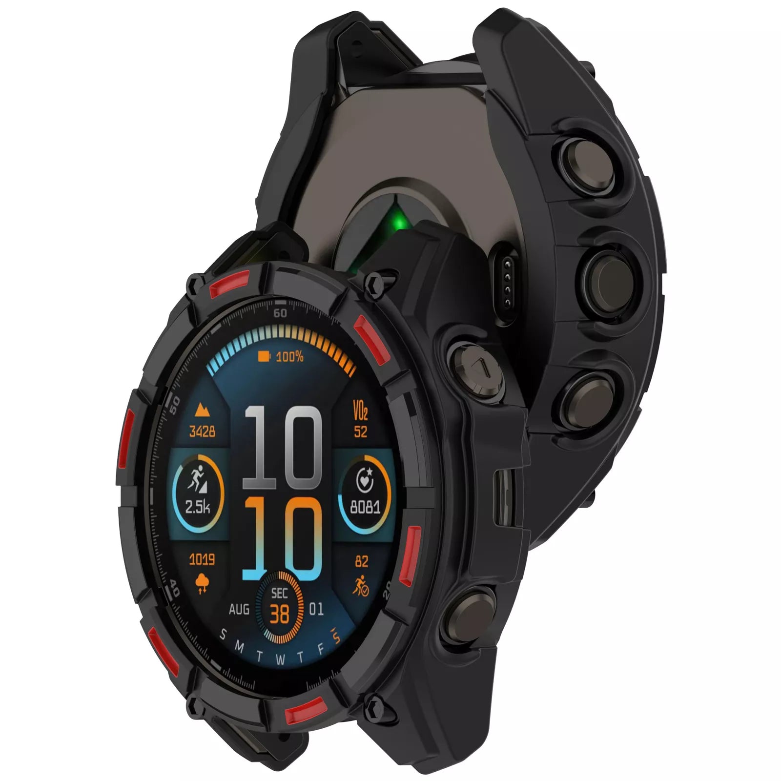 Garmin Fenix 8 - 51mm SOLAR Rugged TPU Case (Black/Red)