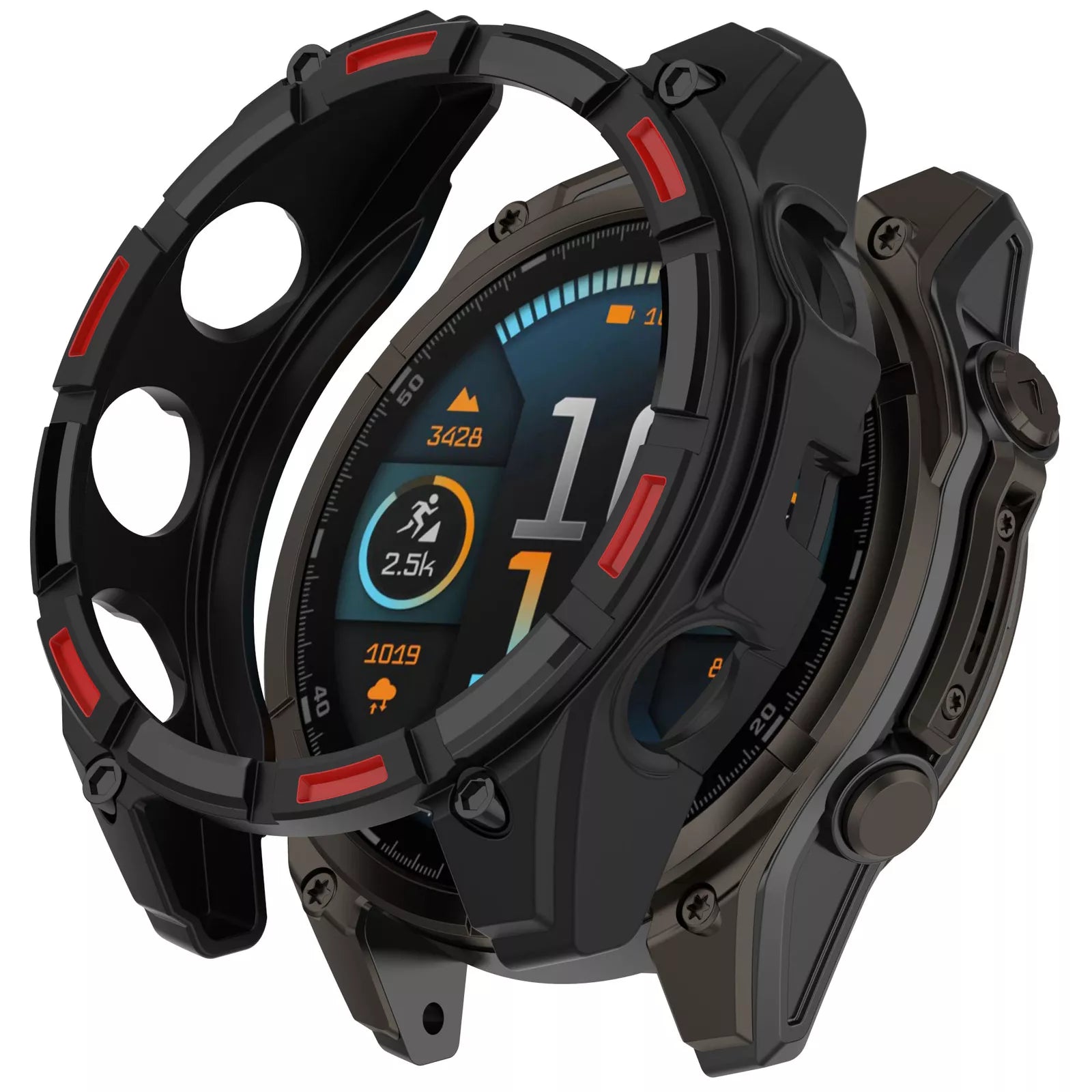 Garmin Fenix 8 - 51mm SOLAR Rugged TPU Case (Black/Red)