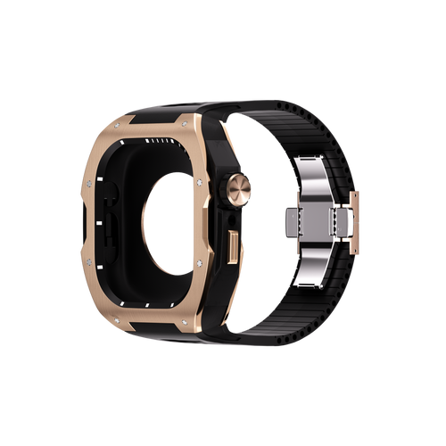 Reqior Apple Watch 45mm Case with Rubber Strap (Rose Gold/Black)