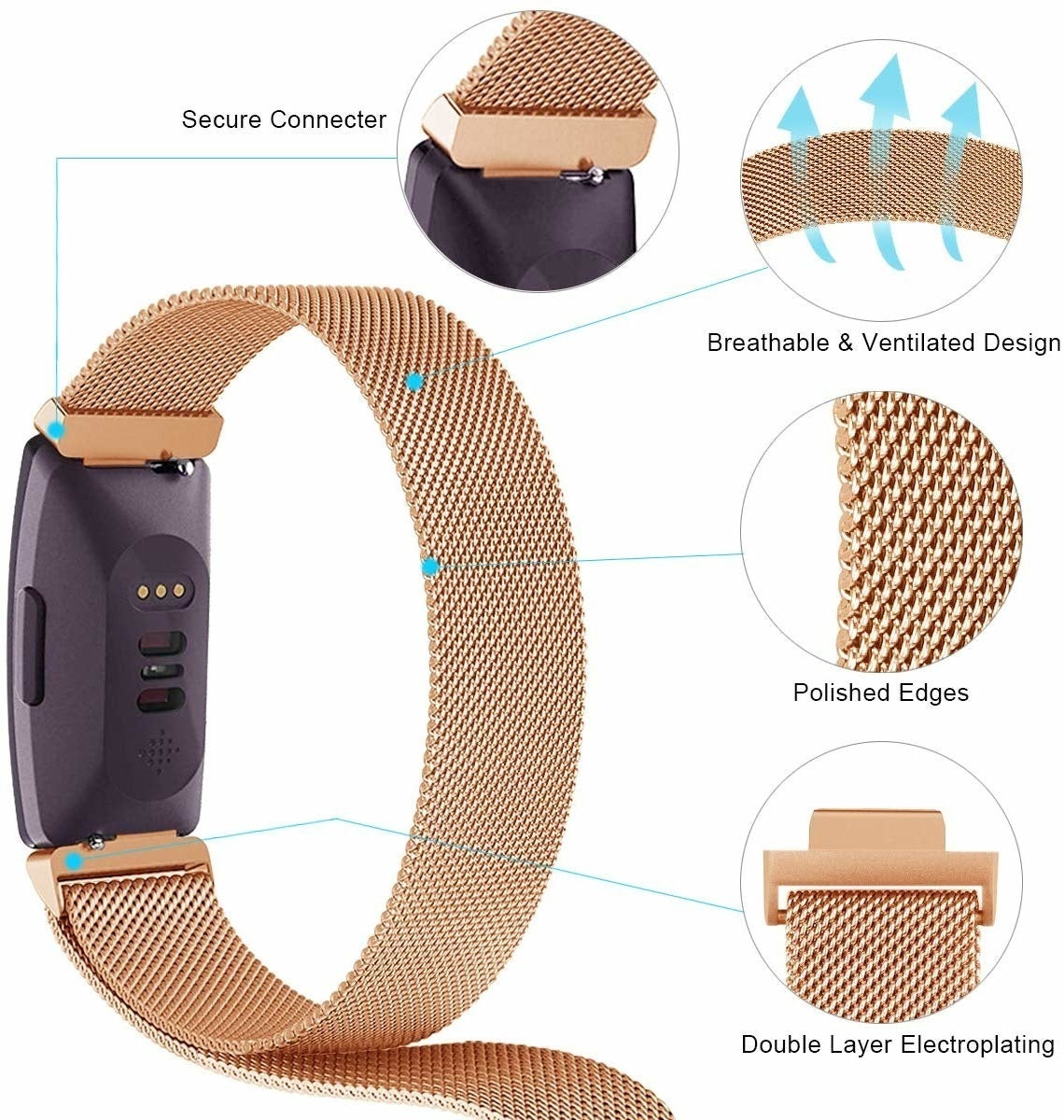 Fitbit Inspire Milanese Strap Rose Gold