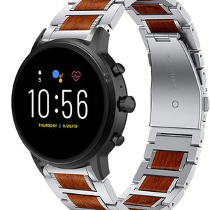 fossil-gen-5-stalen-houten-band-zilver