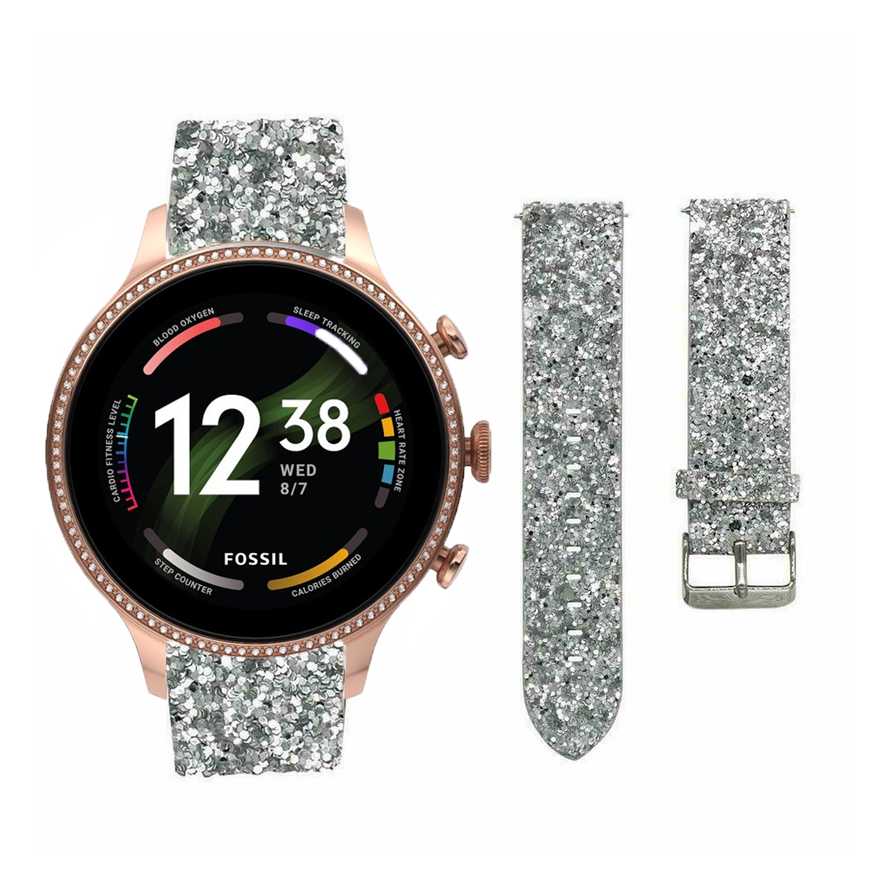 fossil-gen-6-44mm-glitter-bandje-zilver