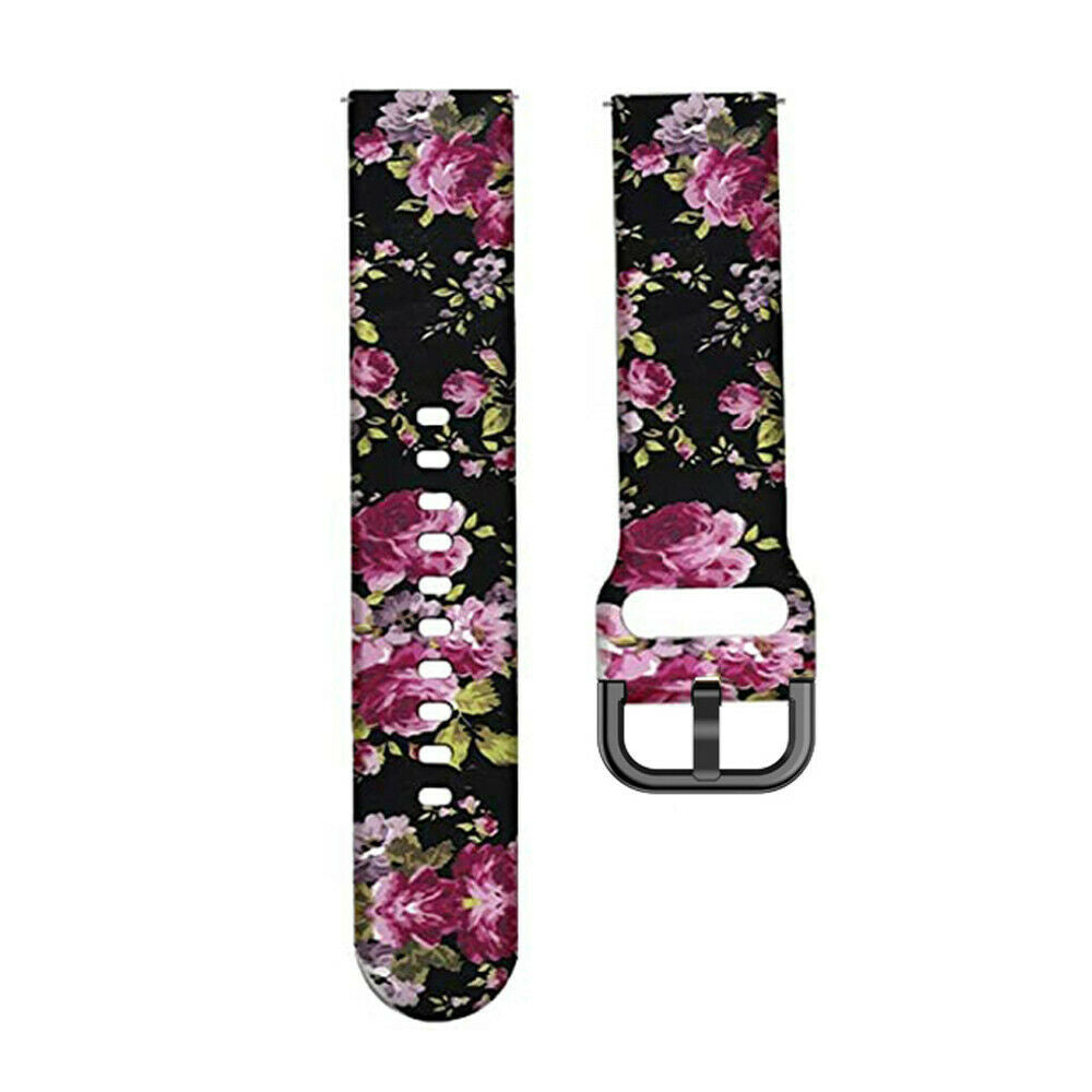 Watch Strap 20mm Silicone - Quick Release (Bright Pink Flower)