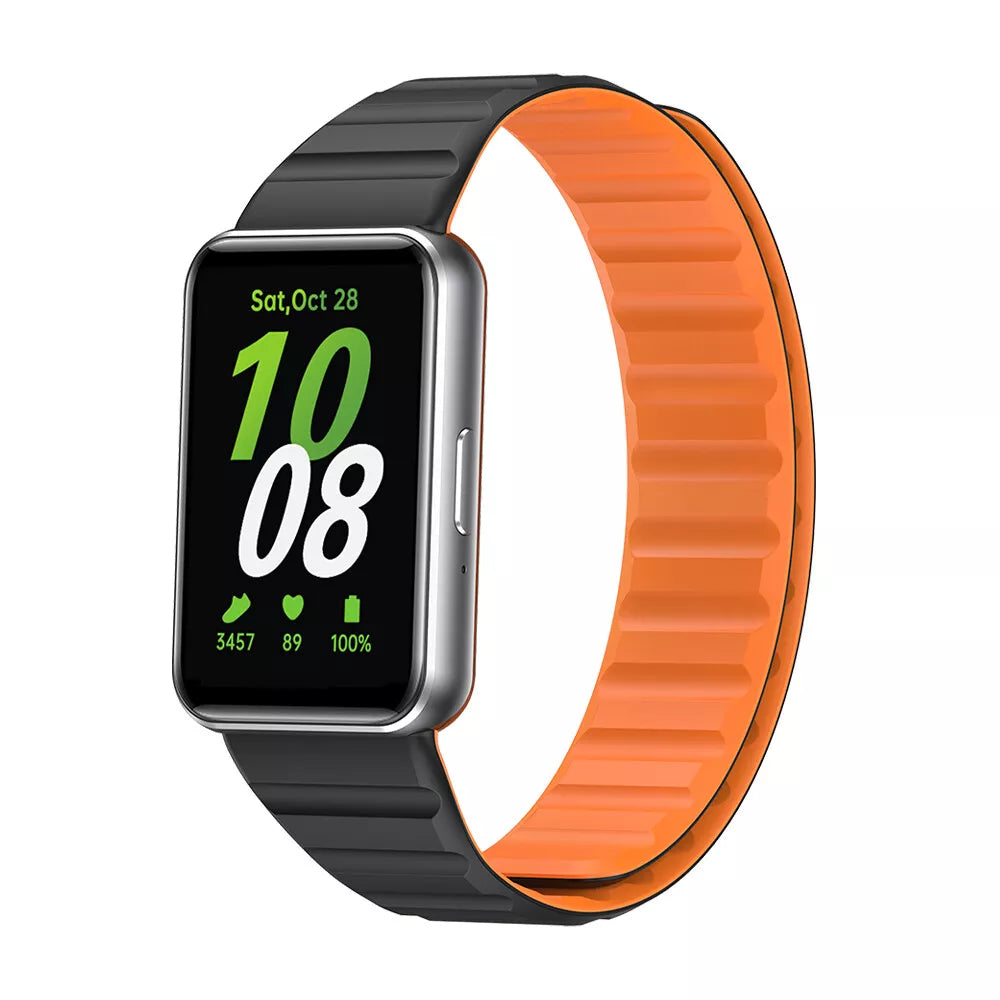 galaxy fit 3 magnetic silicone strap black orange