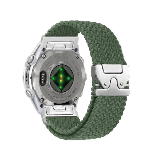 Garmin Quatix 8 Pro - 47mm Braided Strap P-Buckle (Green with Silver)