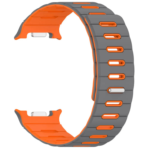 Samsung Galaxy Watch 8 - 44mm Magnetic Silicone Strap (Dark Grey/Orange)